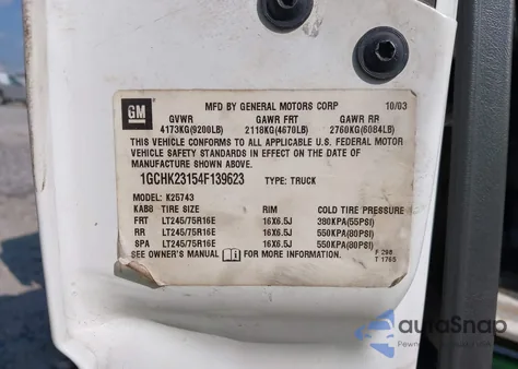 2004 Chevrolet Silverado 2500Hd Lt из США, поврежденный, VIN 1GCHK23154F139623